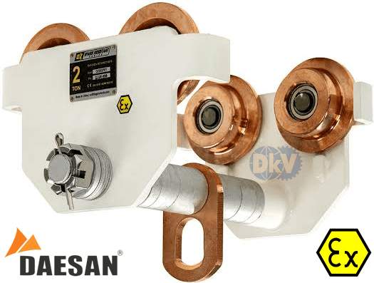 Rùa lăn treo pa lăng chống cháy nổ Daesan Ex DP10, Daesan Ex plain trolley for chain hoist Ex DP10