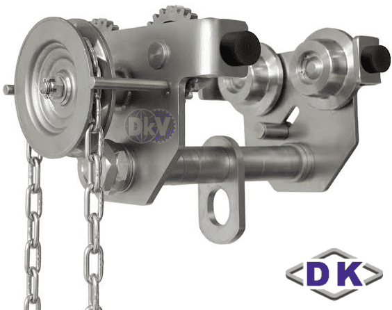 Rùa lăn treo pa lăng inox DK DGT-020-SS, DK stainless steel greared trolley for chain hoist DGT-020-SS