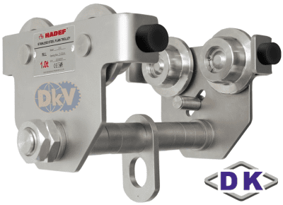 Rùa lăn treo pa lăng inox DK DPT-020-SS, DK stainless steel plain trolley for chain hoist DPT-020-SS