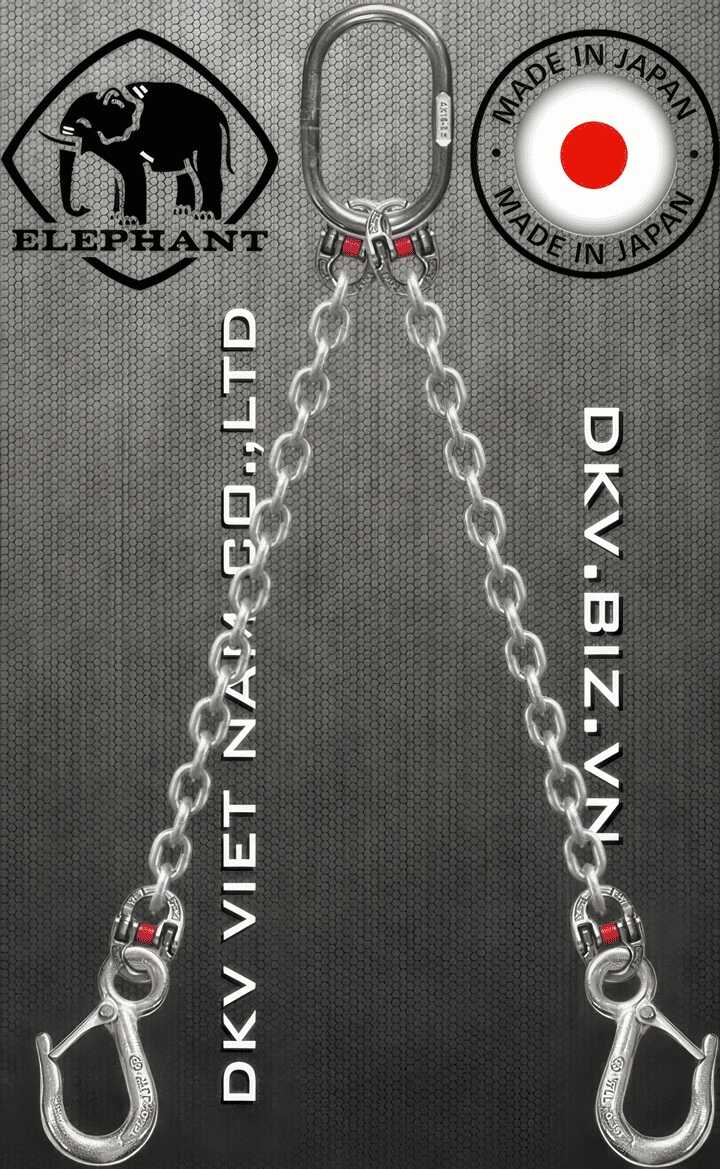 Sling xích cẩu hàng 2 chân inox Elephant 2-AWI-HSWI-13, Elephant stainless steel double leg chain sling 2-AWI-HSWI-13