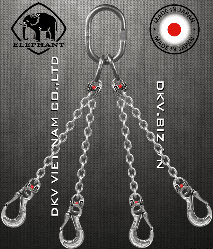 Sling xích cẩu hàng 4 chân inox Elephant 4-VWI-HSWI-5, Elephant stainless steel four leg chain sling 4-VWI-HSWI-5