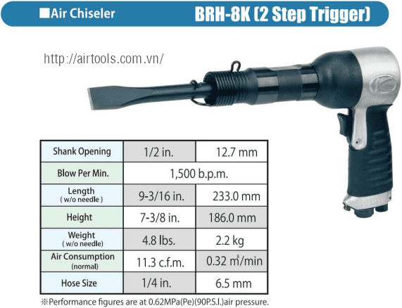 Súng gõ rỉ khí nén Kuken BRH-8K, Kuken air flux chipper BRH-8K