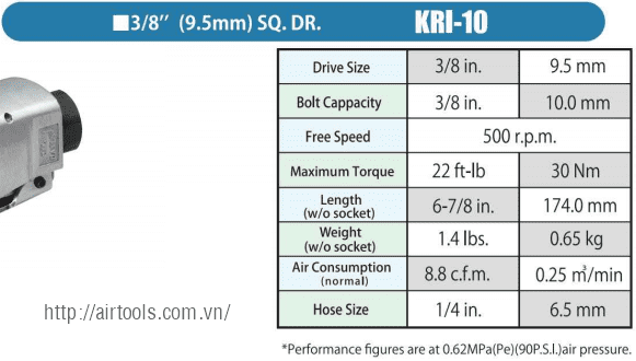 Súng siết bulong Kuken KRI-10, Kuken air impact wrench KRI-10