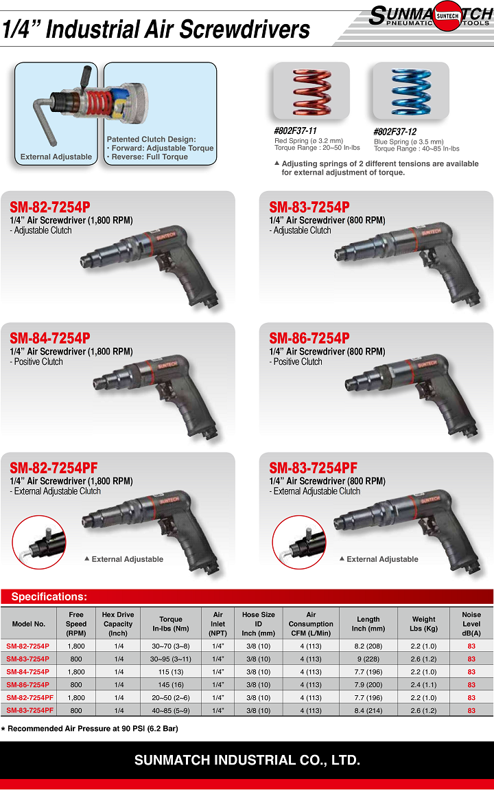 Súng bắn vít khí nén Suntech SM-82-7254P, Suntech air screwdrivers SM-82-7254P