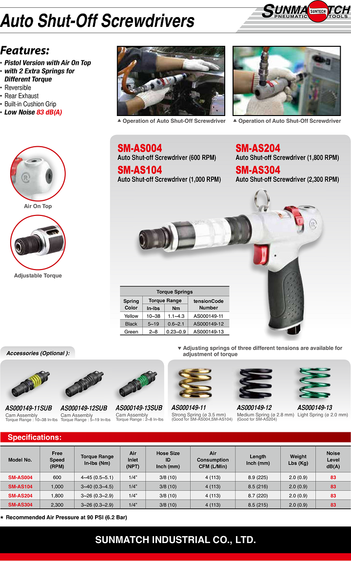 Súng bắn vít khí nén Suntech SM-AS004, Suntech air screwdrivers SM-AS004