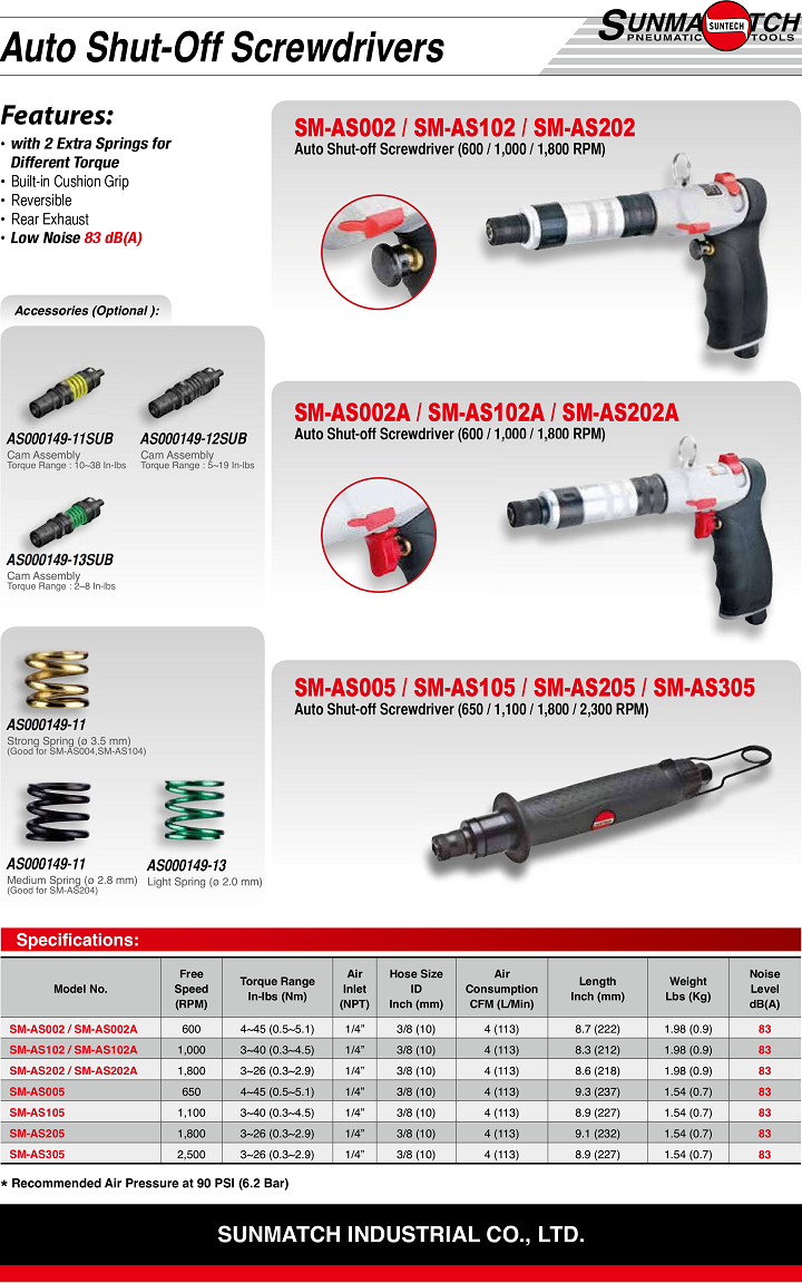 Súng bắn vít khí nén Suntech SM-AS005, Suntech air screwdrivers SM-AS005