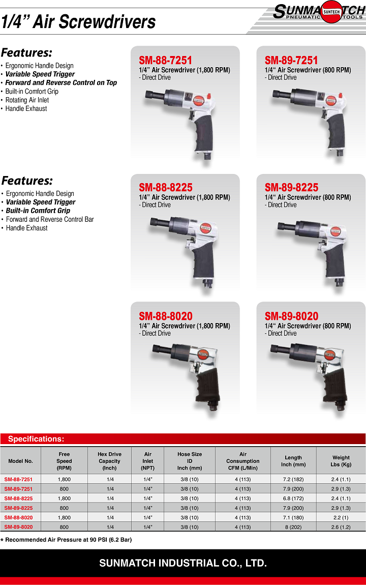 Súng bắn vít khí nén Suntech SM-88-8225, Suntech air screwdrivers SM-88-8225