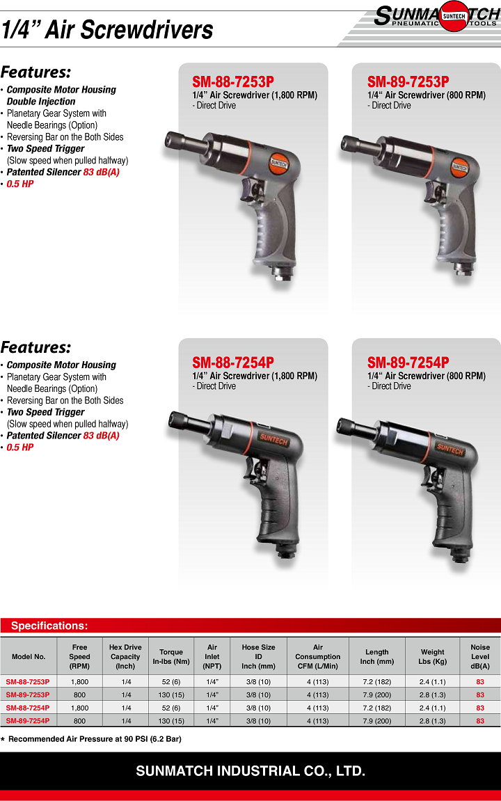 Súng bắn vít khí nén Suntech SM-89-7253P, Suntech air screwdrivers SM-89-7253P
