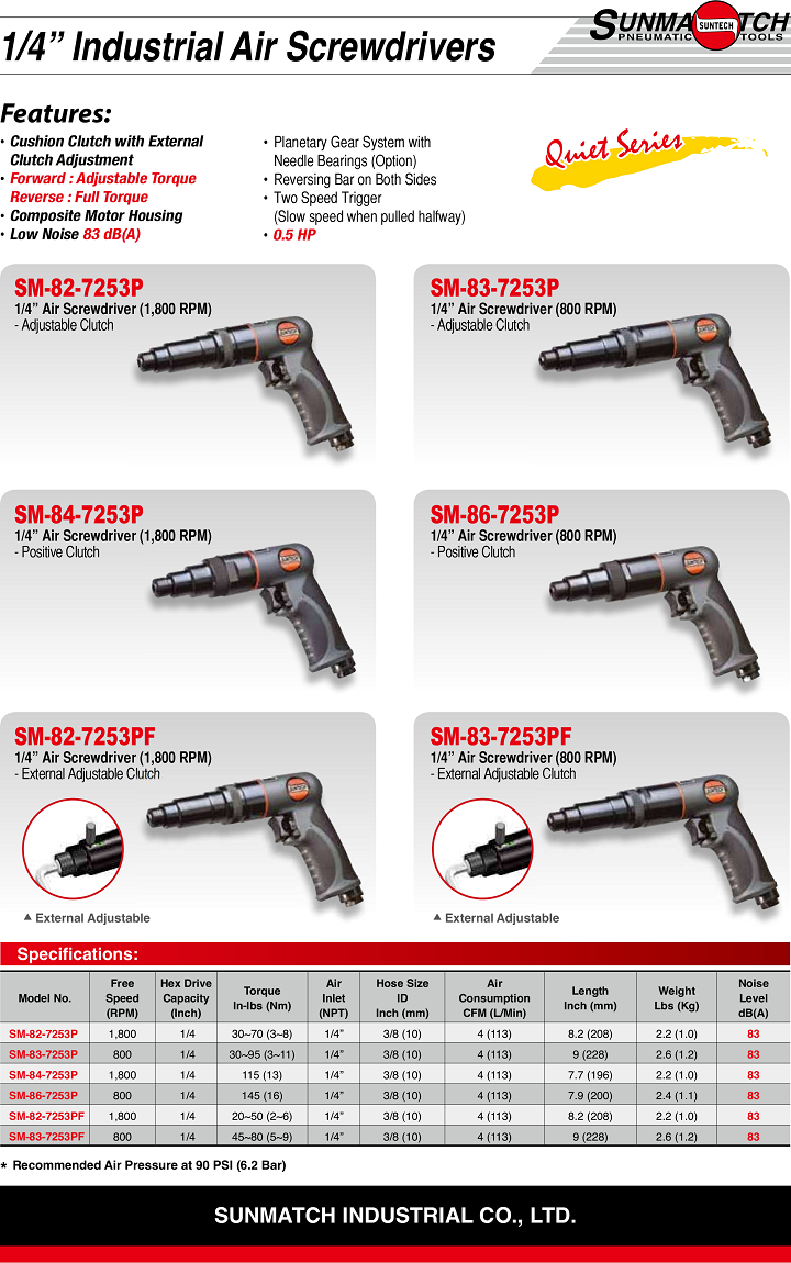 Súng bắn vít khí nén Suntech SM-82-7253P, Suntech air screwdrivers SM-82-7253P