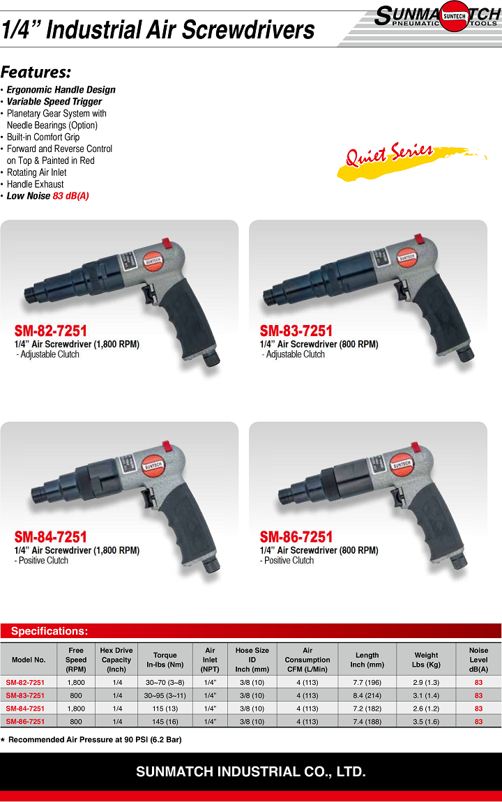 Súng bắn vít khí nén Suntech SM-82-7251, Suntech air screwdrivers SM-82-7251
